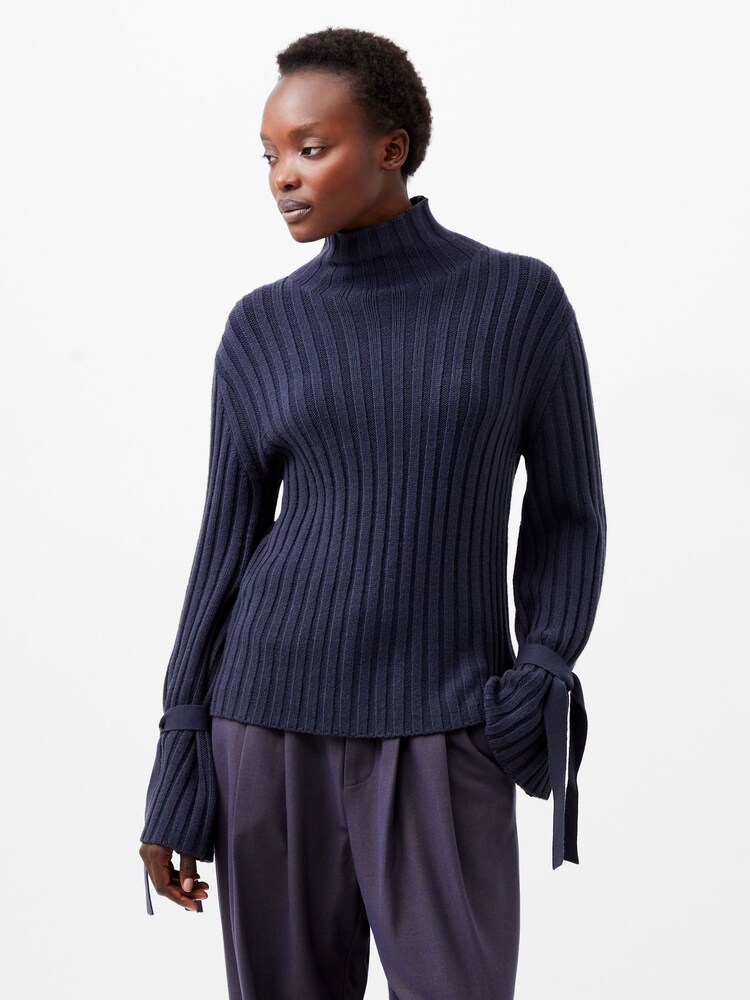 French Connection Blue Babysoft Tie Sleeve Jumper - Image 3 of 4