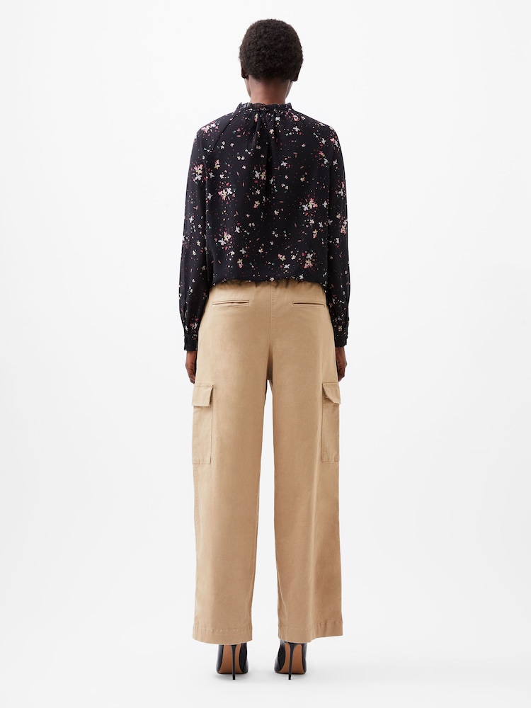French Connection Black Georgette Carina Frill High Neck Top - Image 2 of 4