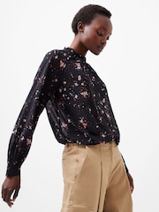 French Connection Black Georgette Carina Frill High Neck Top - Image 3 of 4