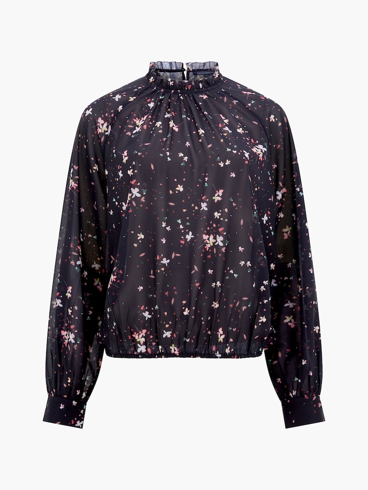 French Connection Black Georgette Carina Frill High Neck Top - Image 4 of 4