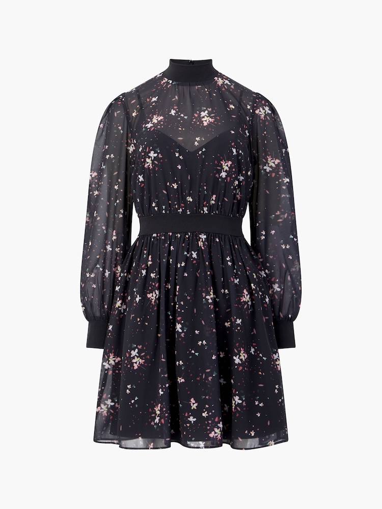 French Connection Black Georgette Carina High Neck Dress - Image 4 of 4