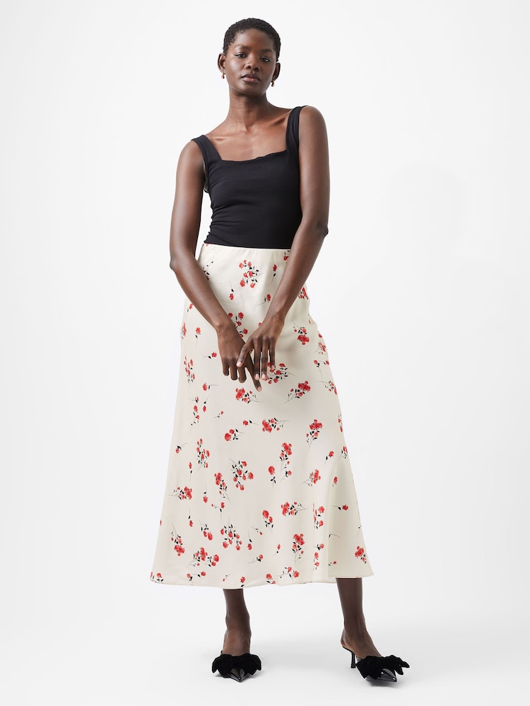 French Connection Cream Floramour Ennis Satin Long Skirt - Image 1 of 4