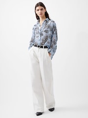 French Connection Blue Devore Dia V-Neck Shirt - Image 1 of 4