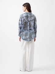 French Connection Blue Devore Dia V-Neck Shirt - Image 2 of 4