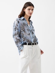 French Connection Blue Devore Dia V-Neck Shirt - Image 3 of 4