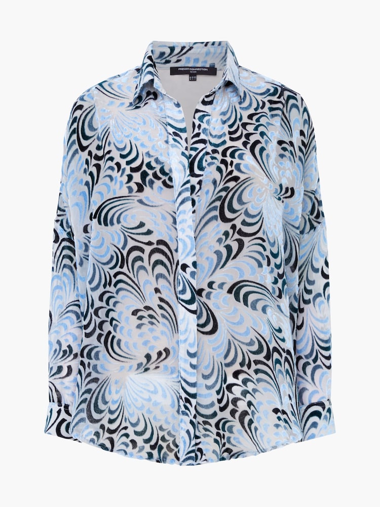 French Connection Blue Devore Dia V-Neck Shirt - Image 4 of 4