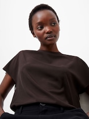 French Connection Brown Crepe Light Crew Neck Top - Image 3 of 4