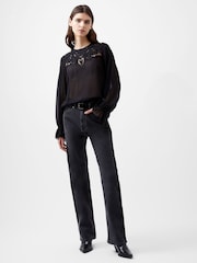 French Connection Black Chiffon Lace Emina Blouse - Image 1 of 4