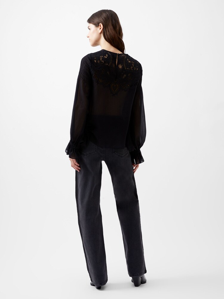 French Connection Black Chiffon Lace Emina Blouse - Image 2 of 4