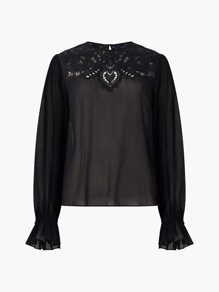 French Connection Black Chiffon Lace Emina Blouse - Image 4 of 4