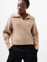 French Connection Cream Joss Collared Knit Jumper - Image 3 of 4