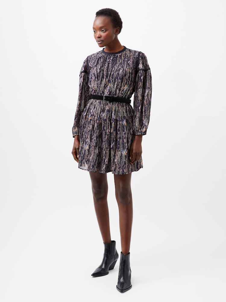 French Connection Blue Carissa Metallic Jacquard Sequin Mini Dress - Image 4 of 4
