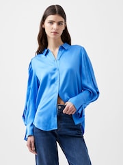 French Connection Blue Ennis Satin Sleeve Detail Shirt - Image 3 of 4