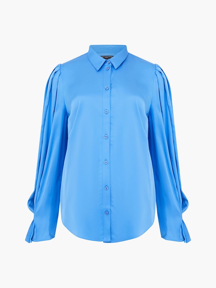 French Connection Blue Ennis Satin Sleeve Detail Shirt - Image 4 of 4