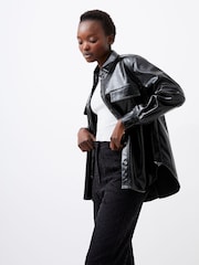 French Connection Black PU Emmett Overshirt - Image 1 of 4