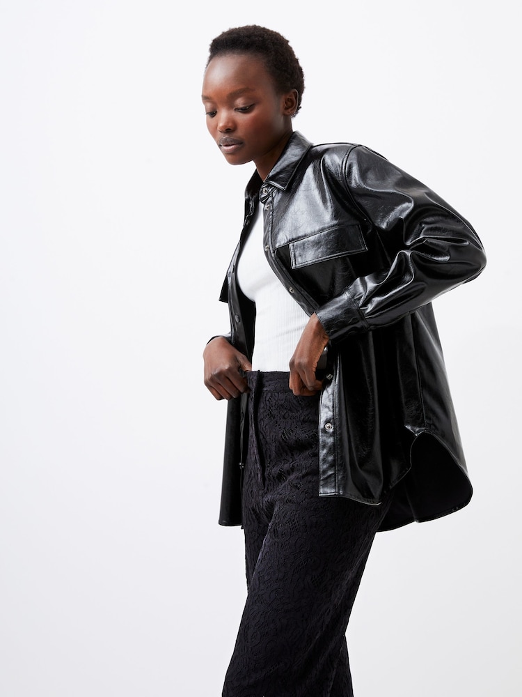 French Connection Black PU Emmett Overshirt - Image 1 of 4