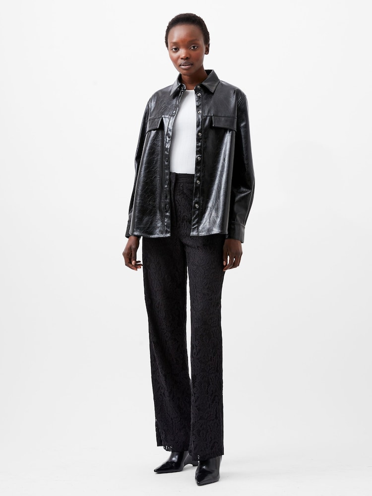 French Connection Black PU Emmett Overshirt - Image 2 of 4