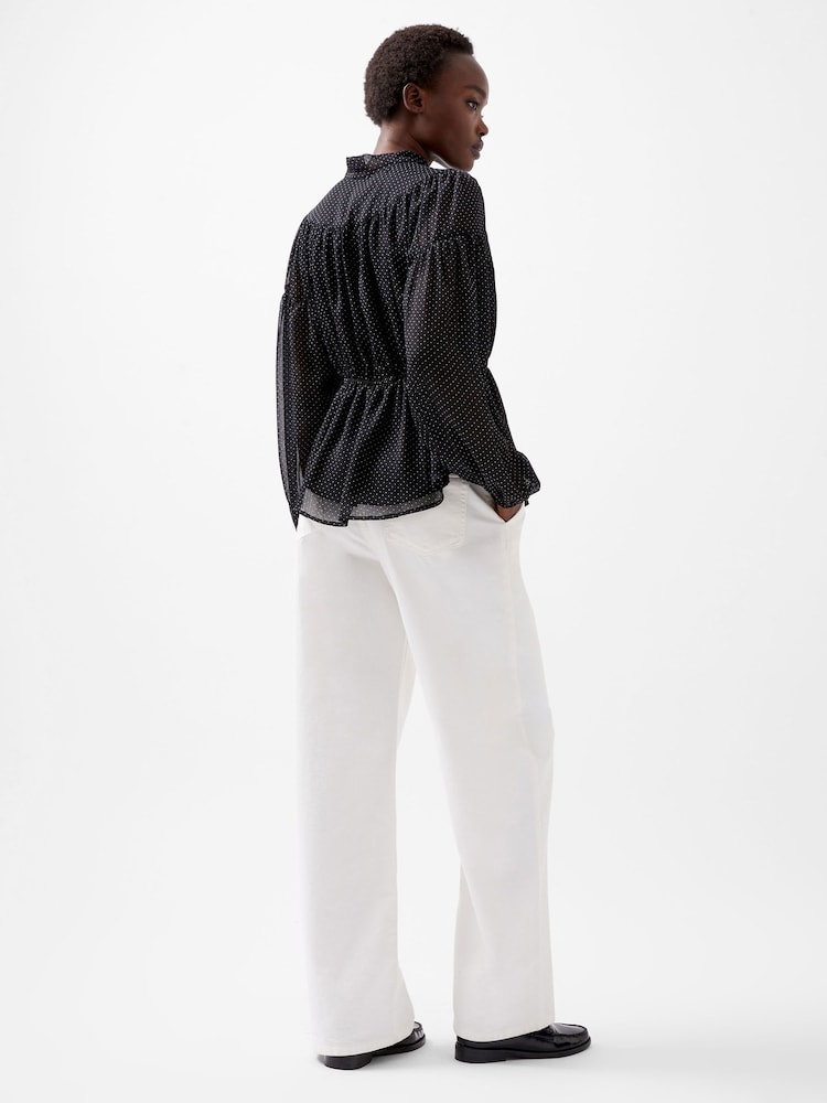 French Connection Black Chiffon Ines Fitted Waist Blouse - Image 2 of 4