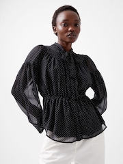 French Connection Black Chiffon Ines Fitted Waist Blouse - Image 3 of 4