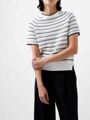 French Connection White 100% Cotton Oskie Short Sleeve Jumper - Image 3 of 4