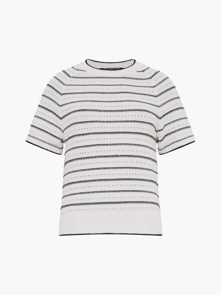 French Connection White 100% Cotton Oskie Short Sleeve Jumper - Image 4 of 4