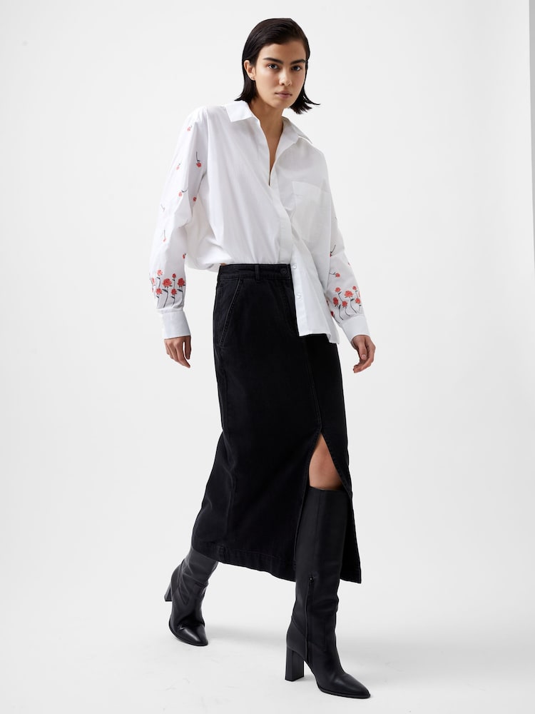 French Connection White Rhodes Embroidered 100% Cotton Shirt - Image 1 of 4