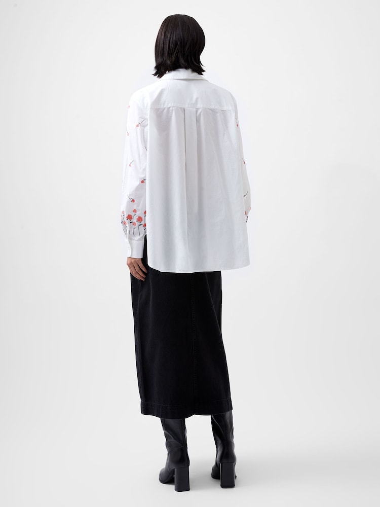 French Connection White Rhodes Embroidered 100% Cotton Shirt - Image 2 of 4