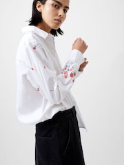 French Connection White Rhodes Embroidered 100% Cotton Shirt - Image 3 of 4