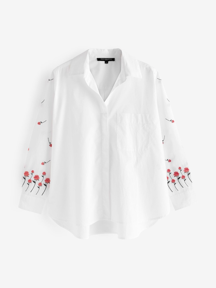French Connection White Rhodes Embroidered 100% Cotton Shirt - Image 4 of 4