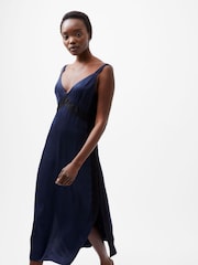 French Connection Blue Ennis Satin Lace Maxi Dress - Image 3 of 4