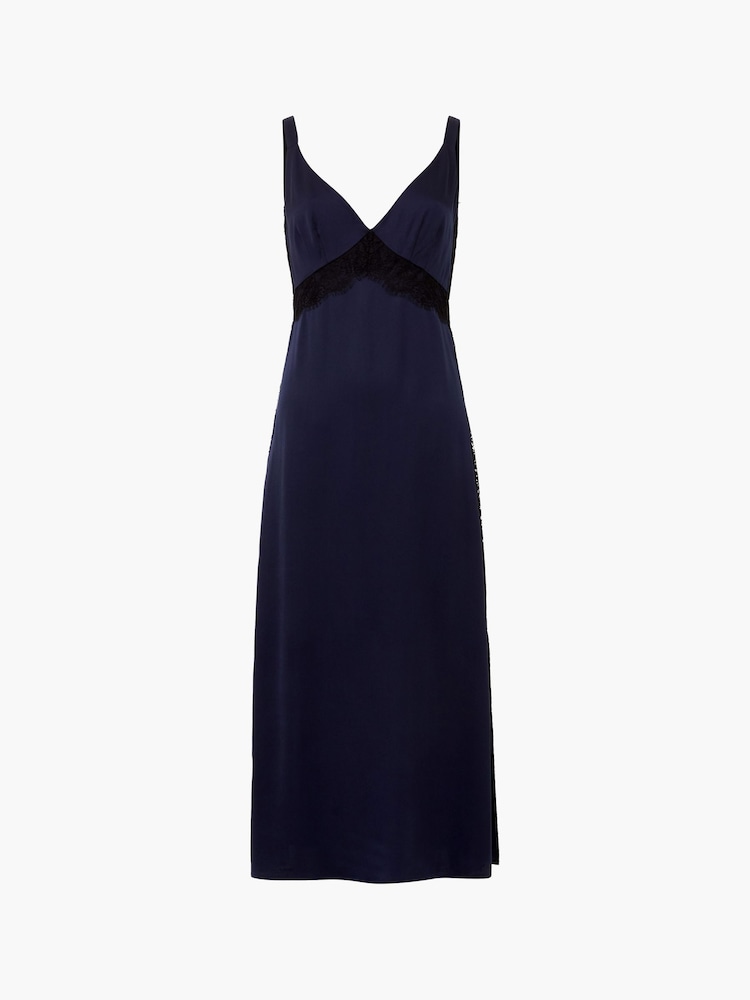 French Connection Blue Ennis Satin Lace Maxi Dress - Image 4 of 4