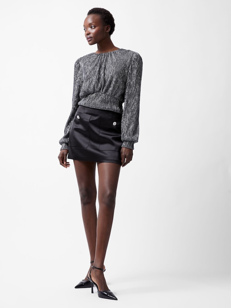 French Connection Silver Tamy Metallic Plissé Top - Image 1 of 4