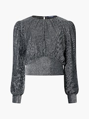 French Connection Silver Tamy Metallic Plissé Top - Image 4 of 4