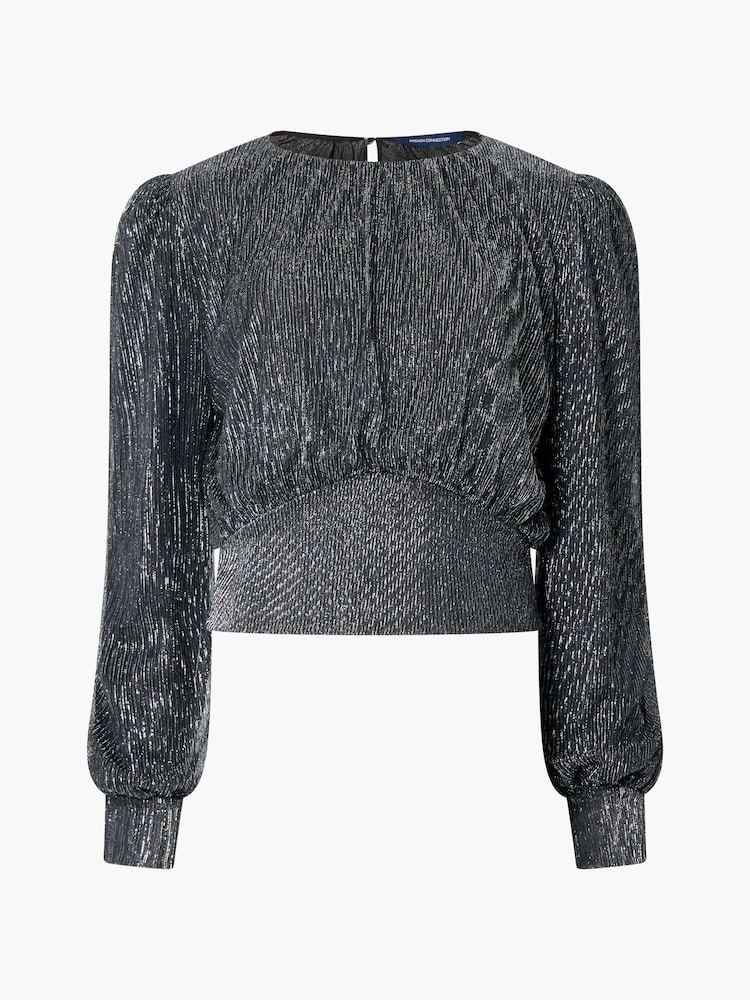 French Connection Silver Tamy Metallic Plissé Top - Image 4 of 4