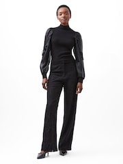 French Connection Black Organza Krista Puff Sleeve Top - Image 1 of 4