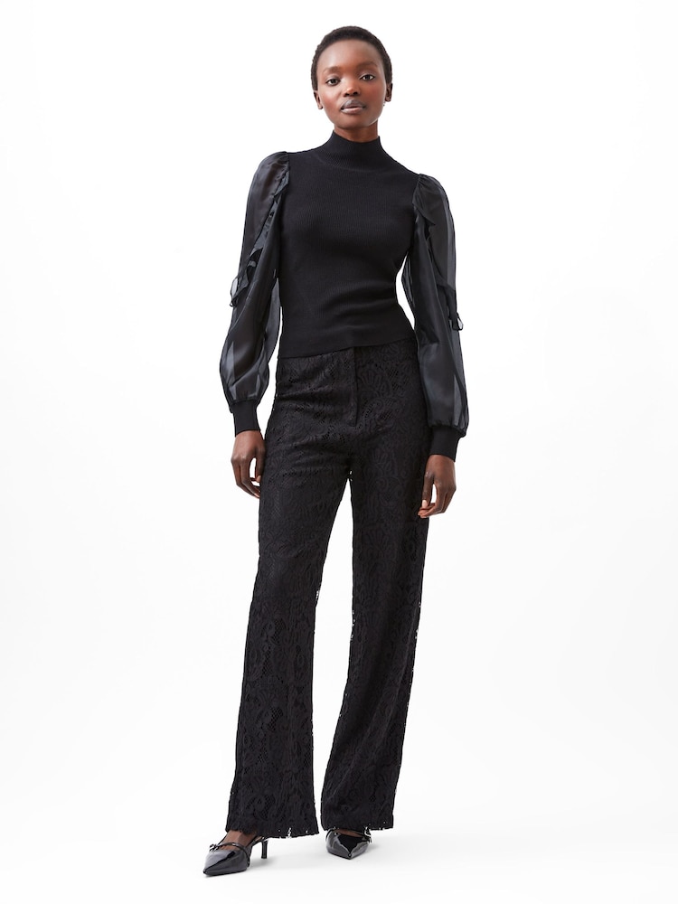 French Connection Black Organza Krista Puff Sleeve Top - Image 1 of 4