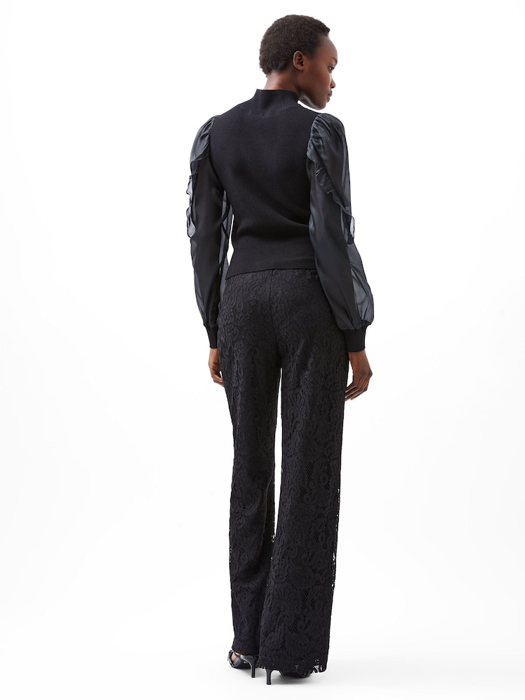 French Connection Black Organza Krista Puff Sleeve Top - Image 2 of 4
