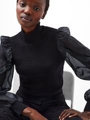 French Connection Black Organza Krista Puff Sleeve Top - Image 3 of 4