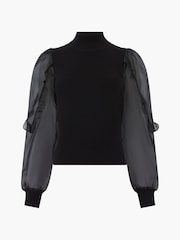 French Connection Black Organza Krista Puff Sleeve Top - Image 4 of 4