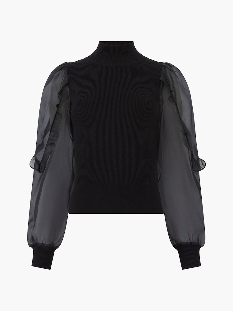French Connection Black Organza Krista Puff Sleeve Top - Image 4 of 4
