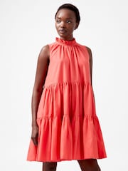 French Connection Red 100% Cotton Era Poplin Sleeveless High Neck Dress - Image 3 of 4