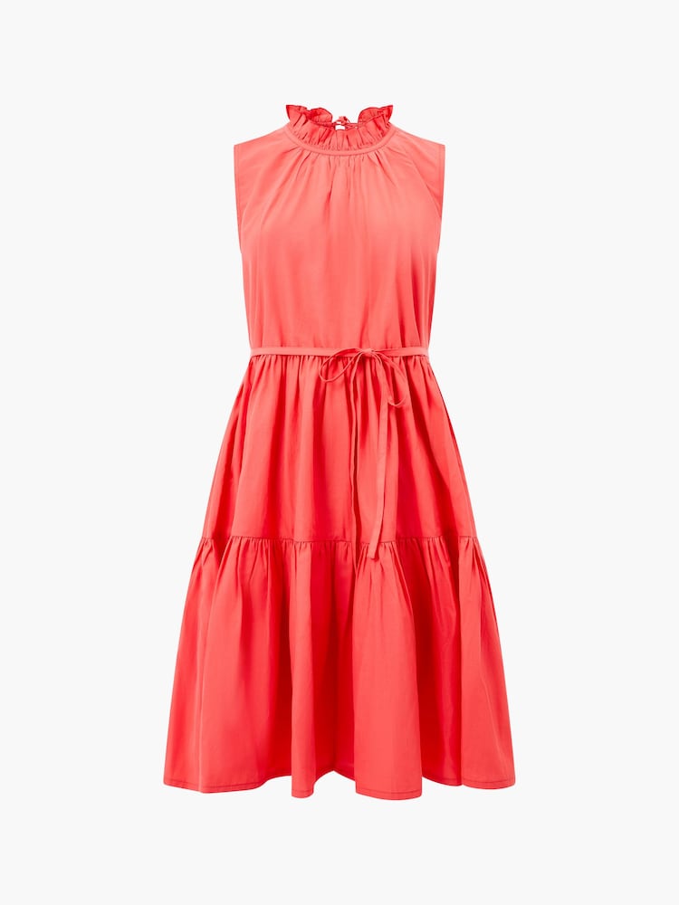 French Connection Red 100% Cotton Era Poplin Sleeveless High Neck Dress - Image 4 of 4