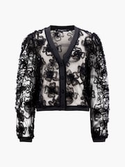 French Connection Black Mesh Sabina Long Sleeve Shirt - Image 4 of 4