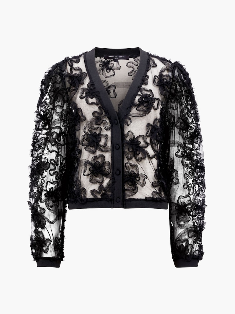 French Connection Black Mesh Sabina Long Sleeve Shirt - Image 4 of 4