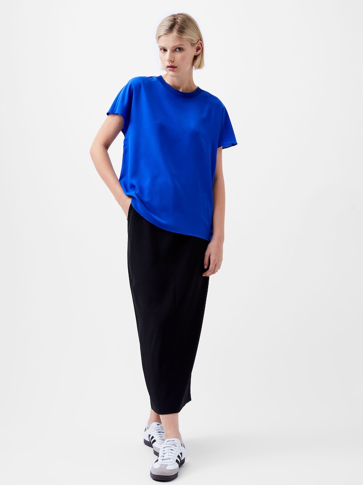 French Connection Blue Crepe Light Crew Neck Top - Image 1 of 4