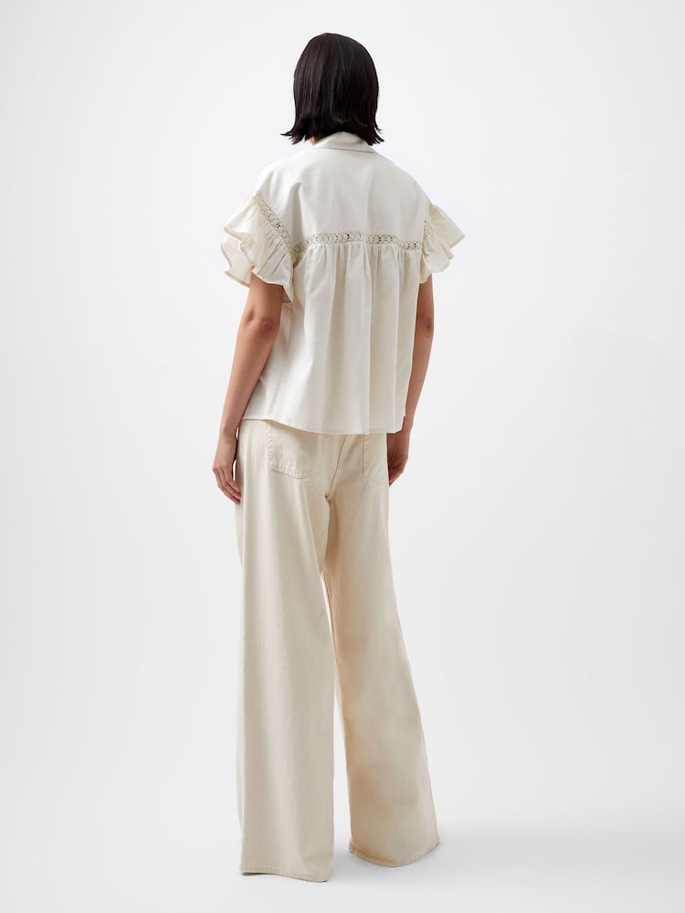 French Connection Cream Sindey 100% Cotton Short Sleeve Shirt - Image 2 of 4