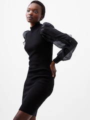 French Connection Black Organza Krista Puff Sleeve Dress - Image 3 of 4