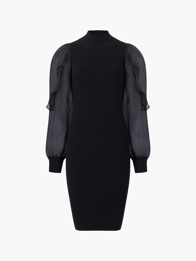 French Connection Black Organza Krista Puff Sleeve Dress - Image 4 of 4