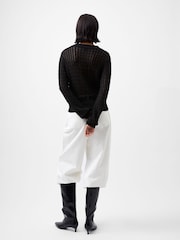 French Connection Niko Open Knit Long Sleeve Black Top - Image 2 of 4