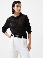 French Connection Niko Open Knit Long Sleeve Black Top - Image 3 of 4